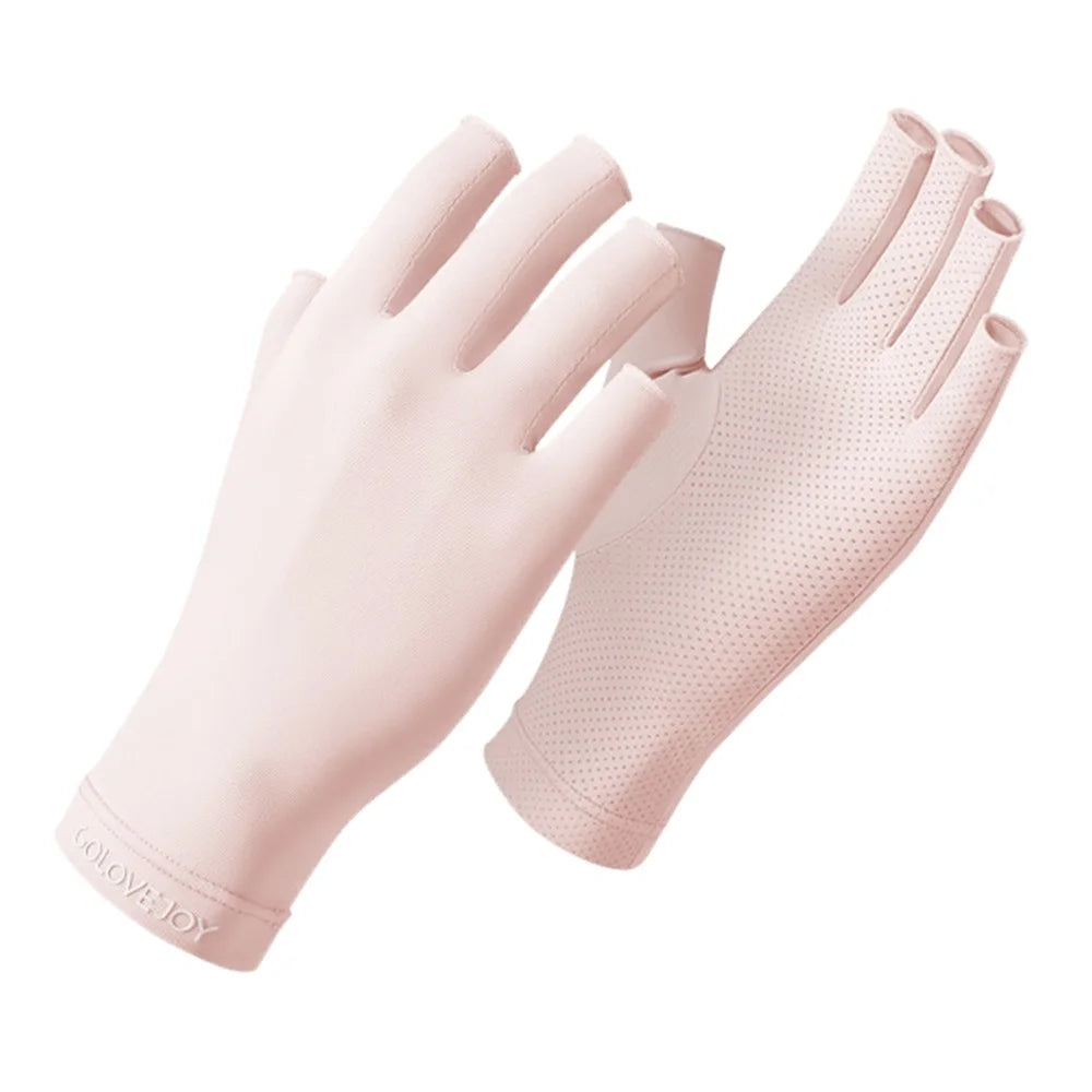 GOLOVEJOY MJ04 Anti UV Half Finger Nail Art Gloves Breathable Ice Silk Mittens for Outdoor Driving - Pink - 1