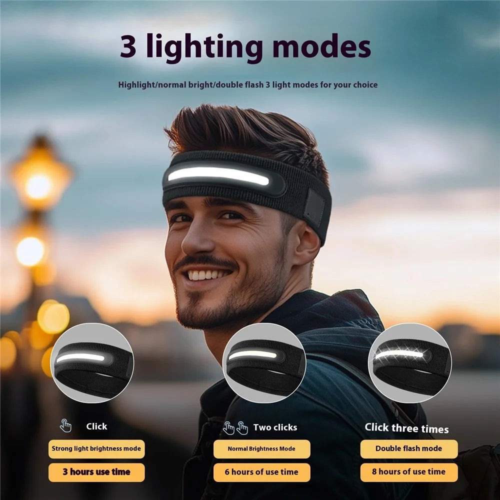 Z3-TD3 LED Headband Running Rechargeable Light Up Headwear Sweat Absorbing 3 Light Modes Hair Band - Black - 4