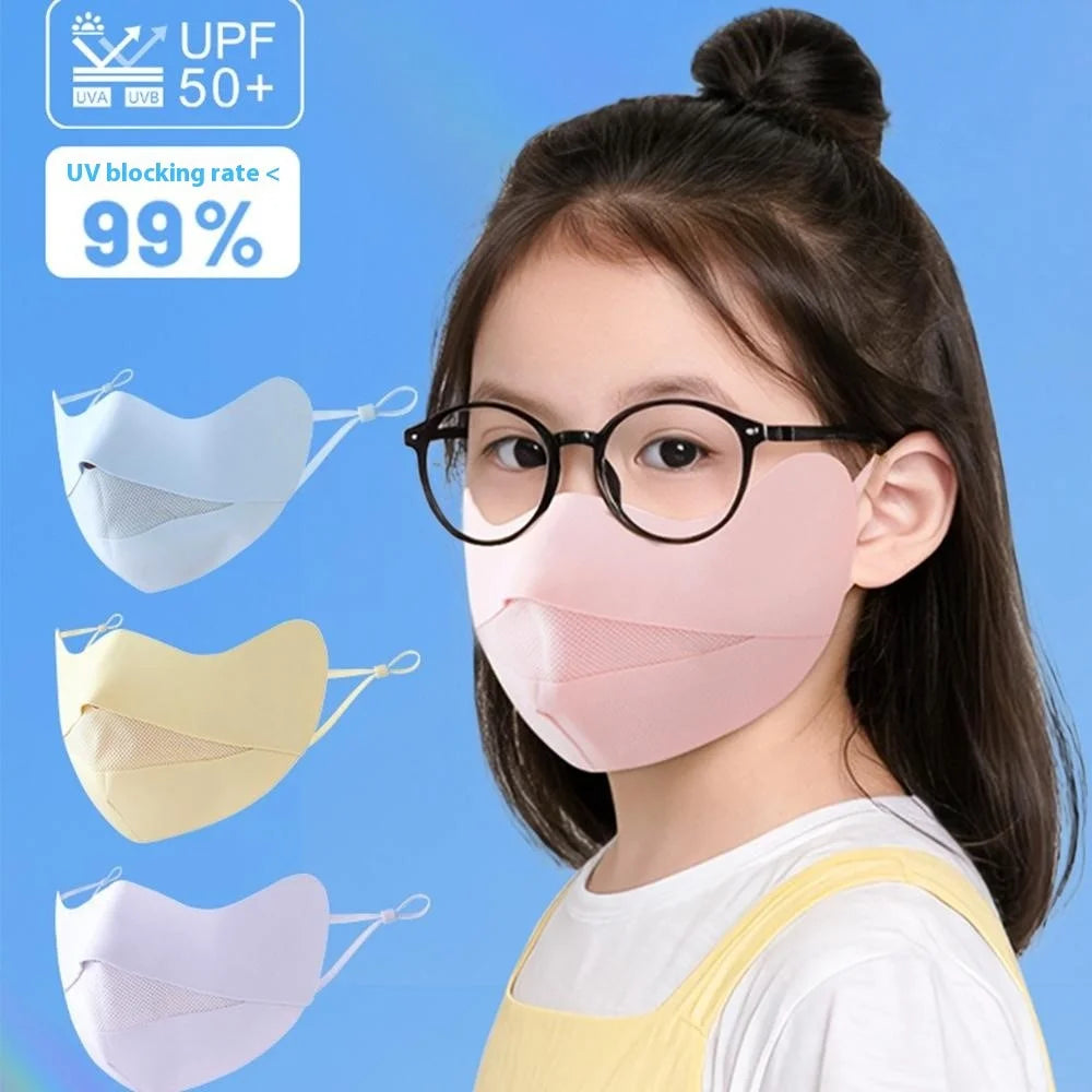 Summer Ice Silk Face Mask for Children Breathable Mesh UV Protection Kids Face Cover with Adjustable Ear Loops - Pink - 2