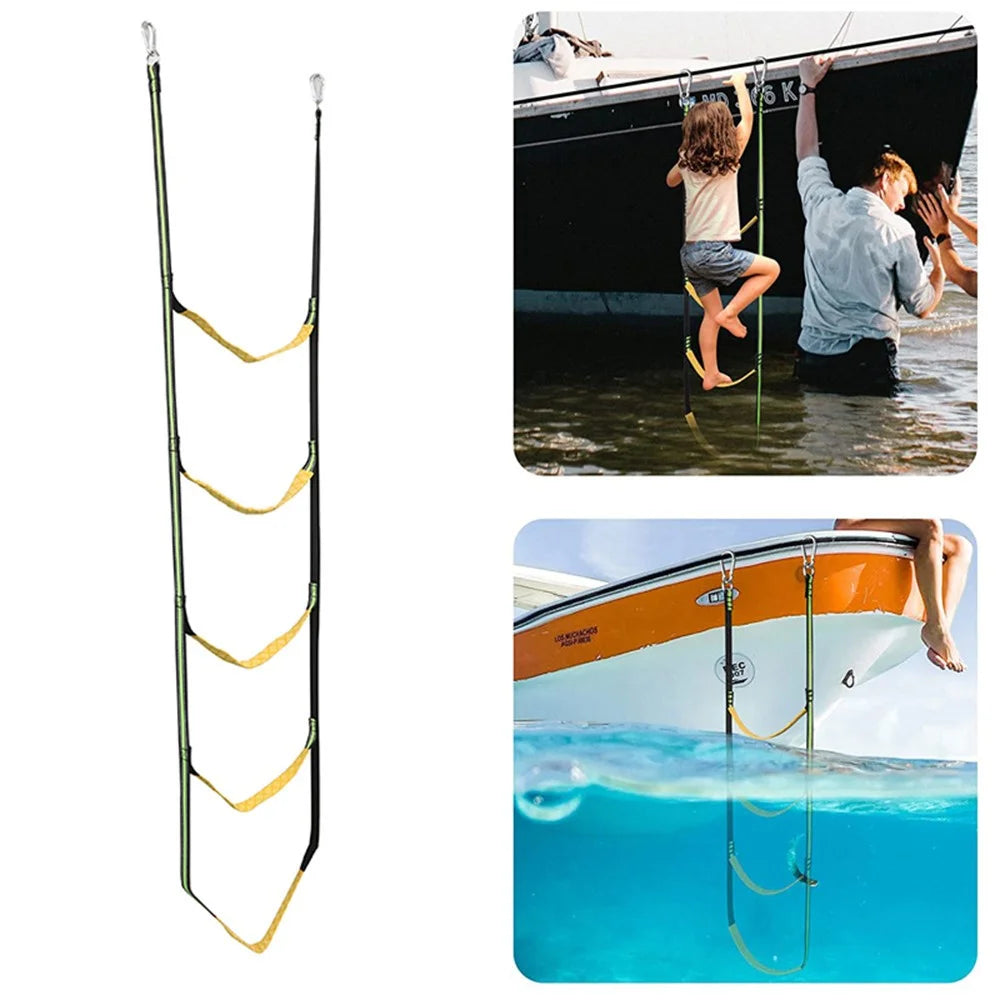 5 Steps Inflatable Boat Boarding Ladder Marine Rope with Hanging Hooks Climbing Aider for Kayak - Fluorescent Green - 2