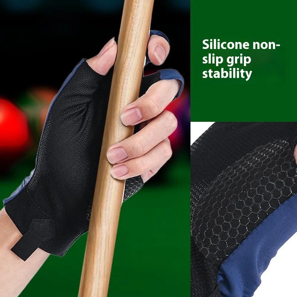 GL060 1Pc Snooker Billiards Glove 3 Finger Breathable Anti-Slip Wear-Resistant Glove - Blue Left Hand / S - 3