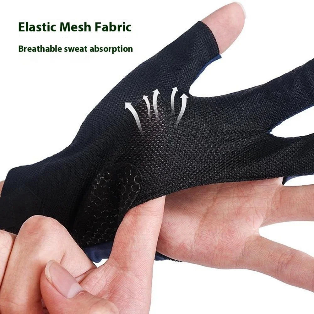 GL060 1Pc Snooker Billiards Glove 3 Finger Breathable Anti-Slip Wear-Resistant Glove - Blue Left Hand / S - 4