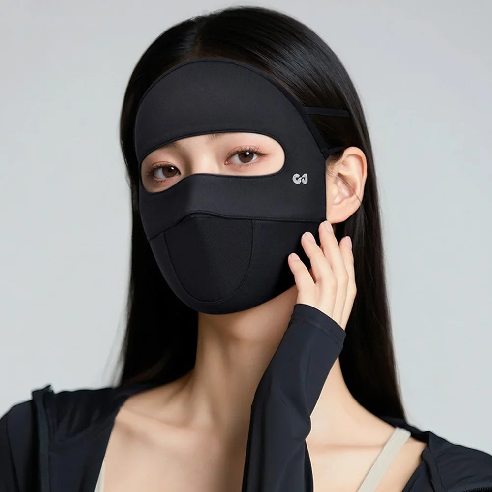 GOLOVEJOY XTJ152 Summer Full Face Sun Protection Mask Ice Silk Cycling Face Cover Women Facekini - Black - 2
