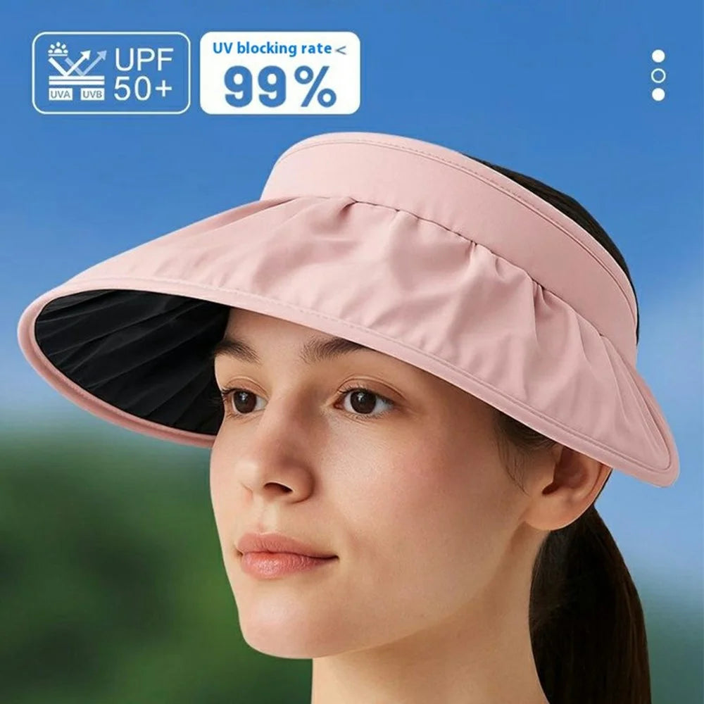 BKKDM Black Vinyl Lined UV Protection Outdoor Visor Cap Large Brim Foldable Waterproof Sun Hat - Pink - 2