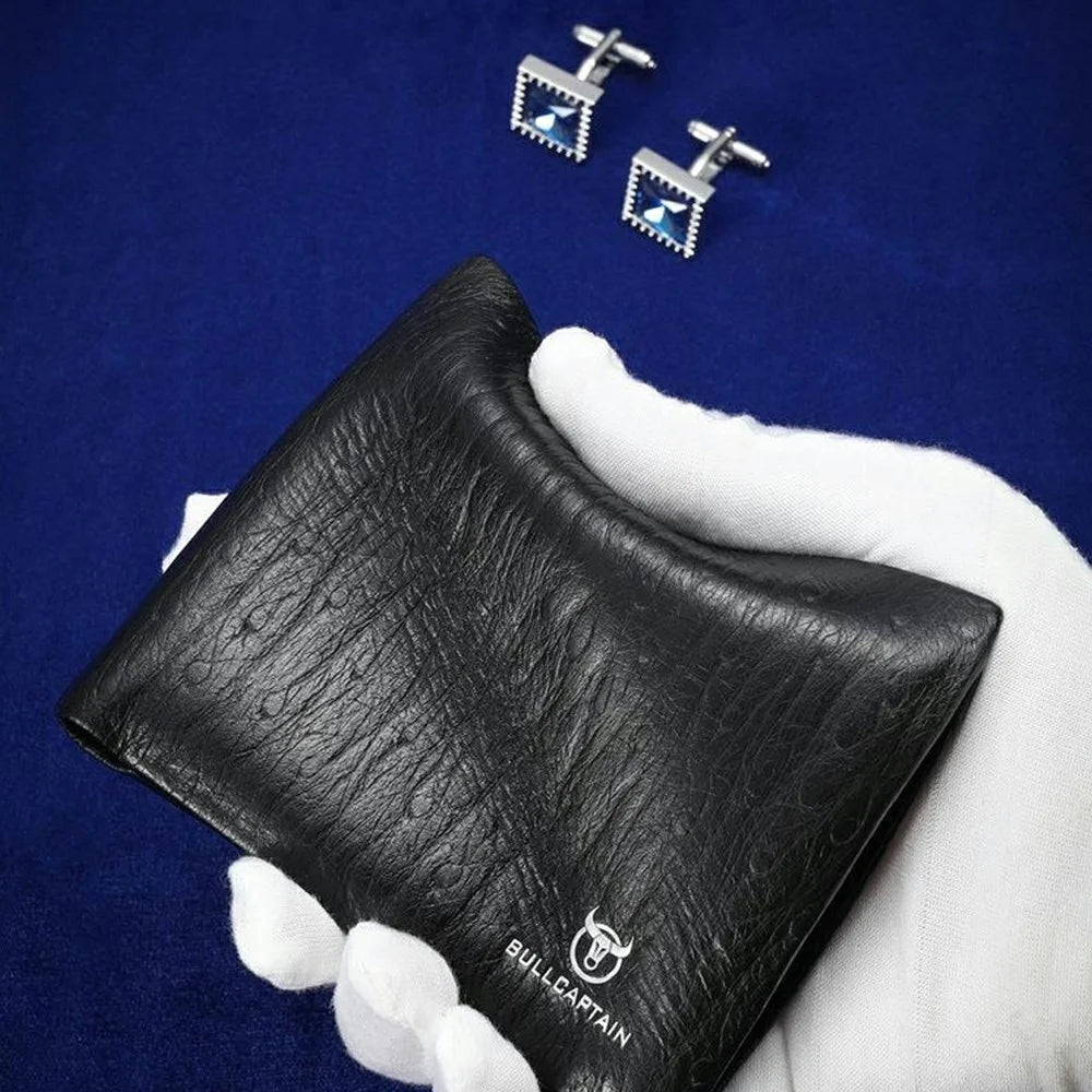 BULLCAPTAIN QB0009 Cowhide Leather Wallet Men Business Casual Bifold Card Cash Holder with Keychain - 5