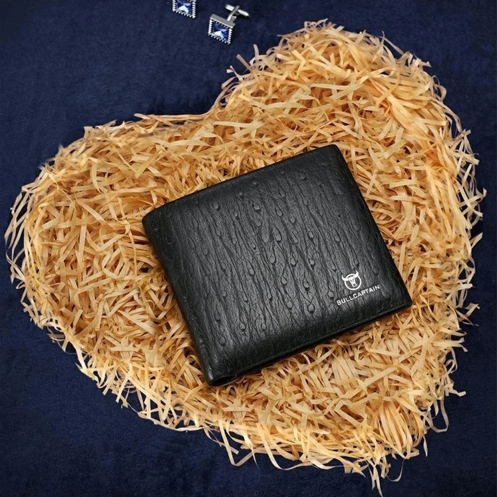 BULLCAPTAIN QB0009 Cowhide Leather Wallet Men Business Casual Bifold Card Cash Holder with Keychain - 7
