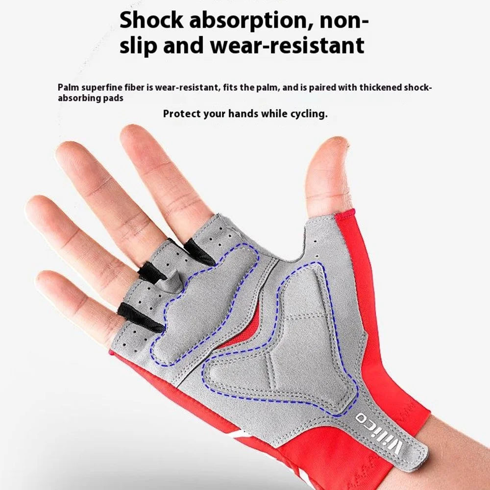 VILICO A0075 1 Pair Cycling Gloves Road Bike Half Finger Summer Breathable Shock Absorbing Gloves - Red / S - 3