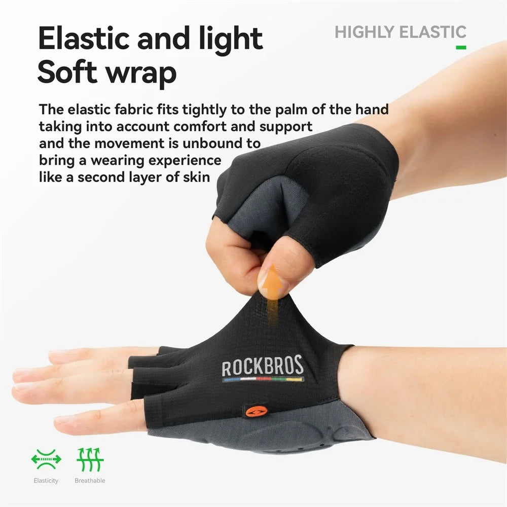 ROCKBROS 1 Pair Road Mountain Bike Cycling Gloves Half Finger Shock Absorbing Palm Pad Sports Gloves - Black S - 2