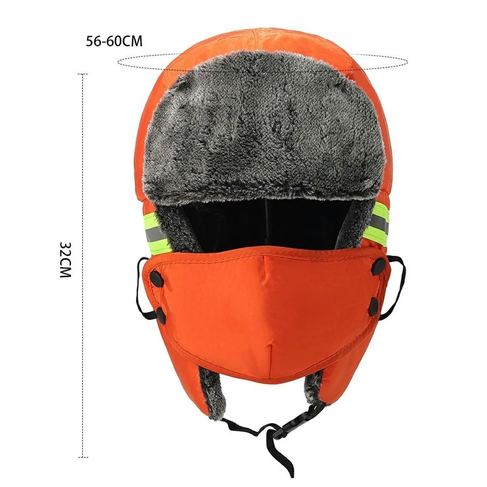 Winter Safety Hat with Reflective Strips Fleece Lined Trapper Hat Warm Protective Headwear for Outdoor - Orange - 7