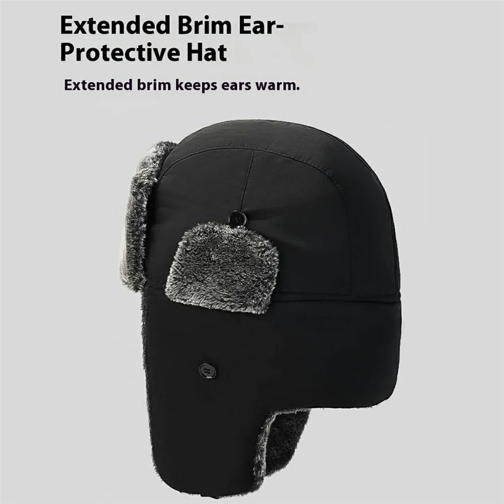 Winter Trapper Hat Fleece Lined Thick Warm Cycling Ear Protection Cap Outdoor Windproof Ski Aviator Hat - Navy Blue - 3