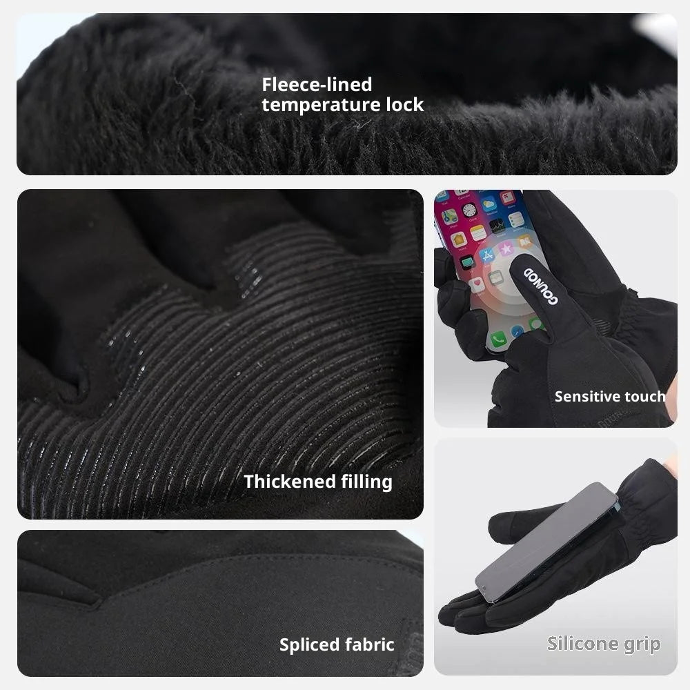 GOUNOD GL087 Full Finger Ski Gloves Winter Fleece Lined Windproof Touchscreen Mittens for Outdoor Cycling Climbing - Black / XS - 7