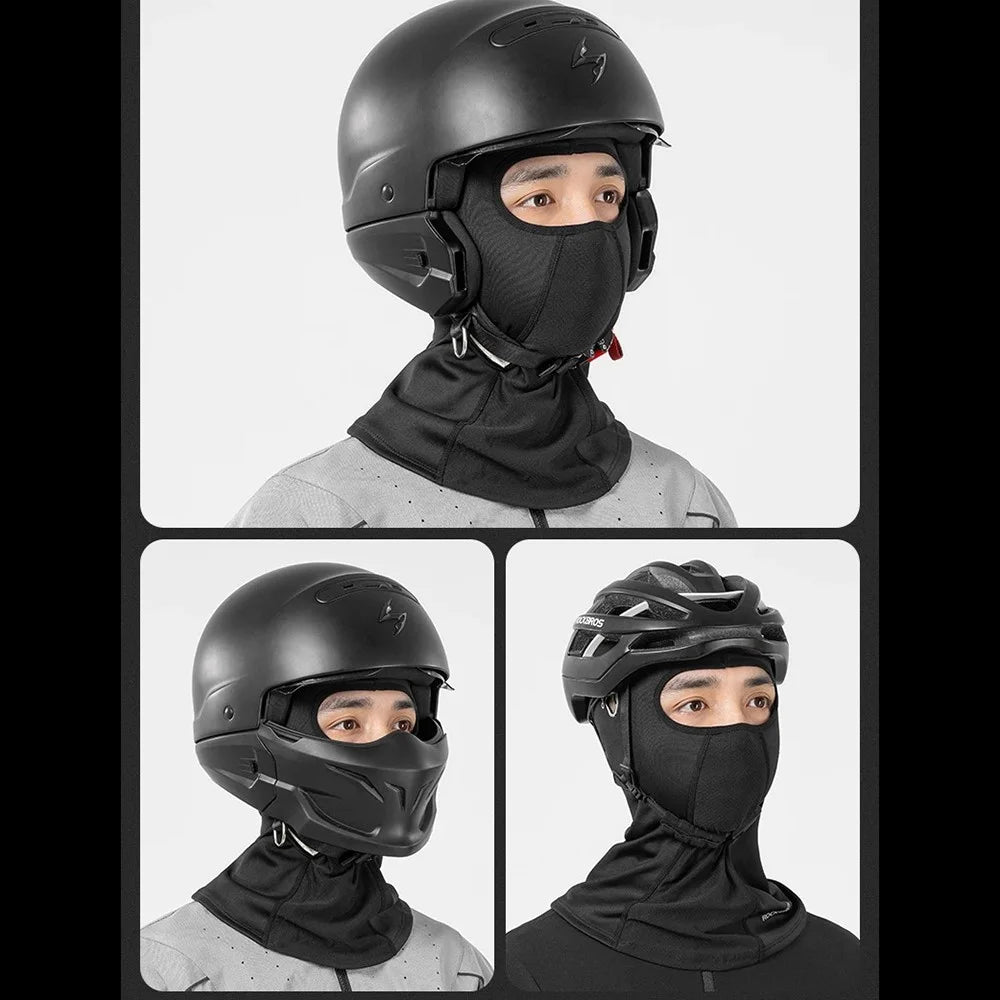 ROCKBROS Windproof Motorcycle Balaclava Warm Fleece Full Face Mask Breathable Elastic Hood - Black / with Glasses Hole - 7