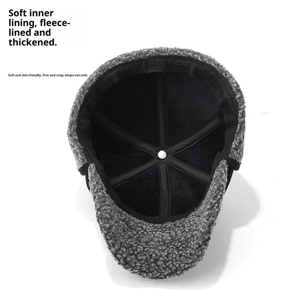 2025d133 Winter Suede Baseball Cap for Middle-Aged and Elderly Thermal Fleece Lined Hat with Foldable Earflaps - Grey - 2