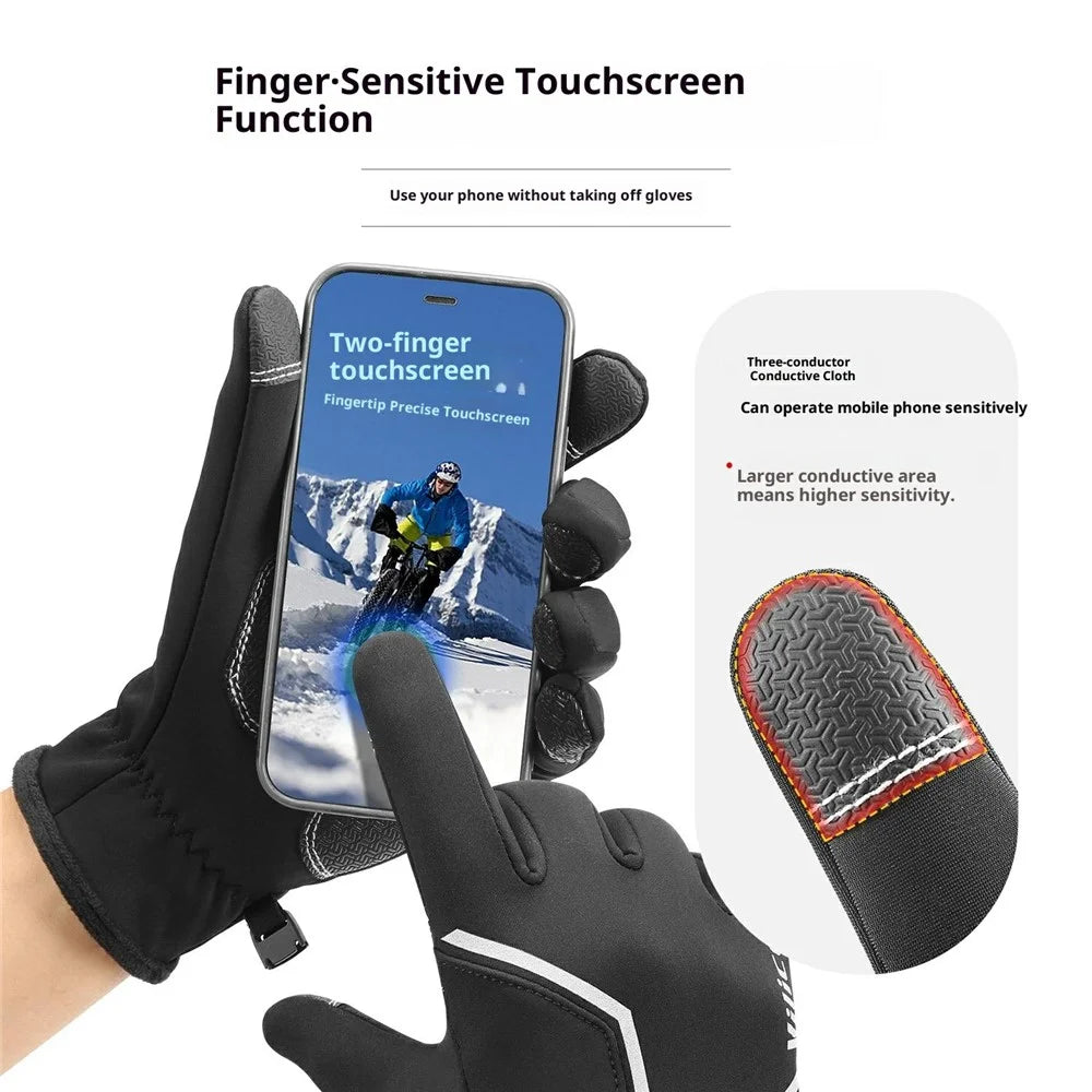 VILICO A0154 1 Pair Winter Warm Touchscreen Gloves Waterproof Reflective Outdoor Cycling Gloves Anti Slip - S  /  Black - 4