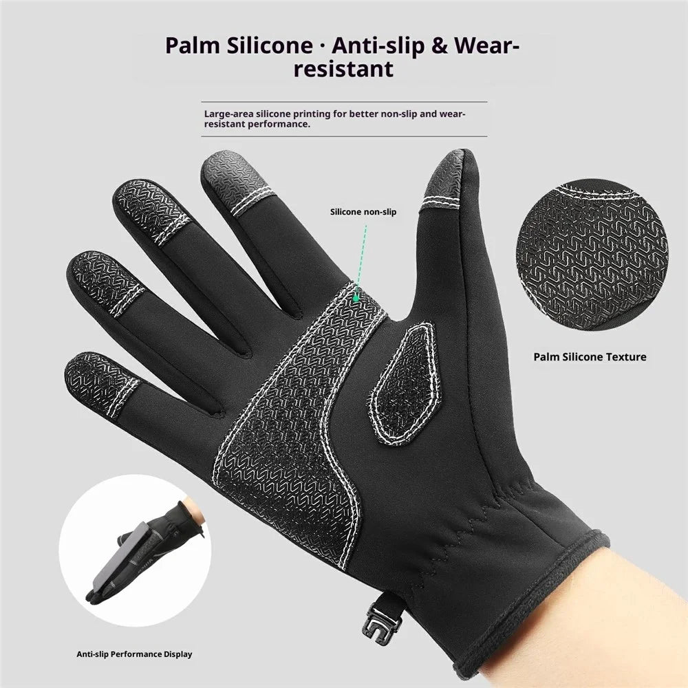 VILICO A0154 1 Pair Winter Warm Touchscreen Gloves Waterproof Reflective Outdoor Cycling Gloves Anti Slip - S  /  Black - 5