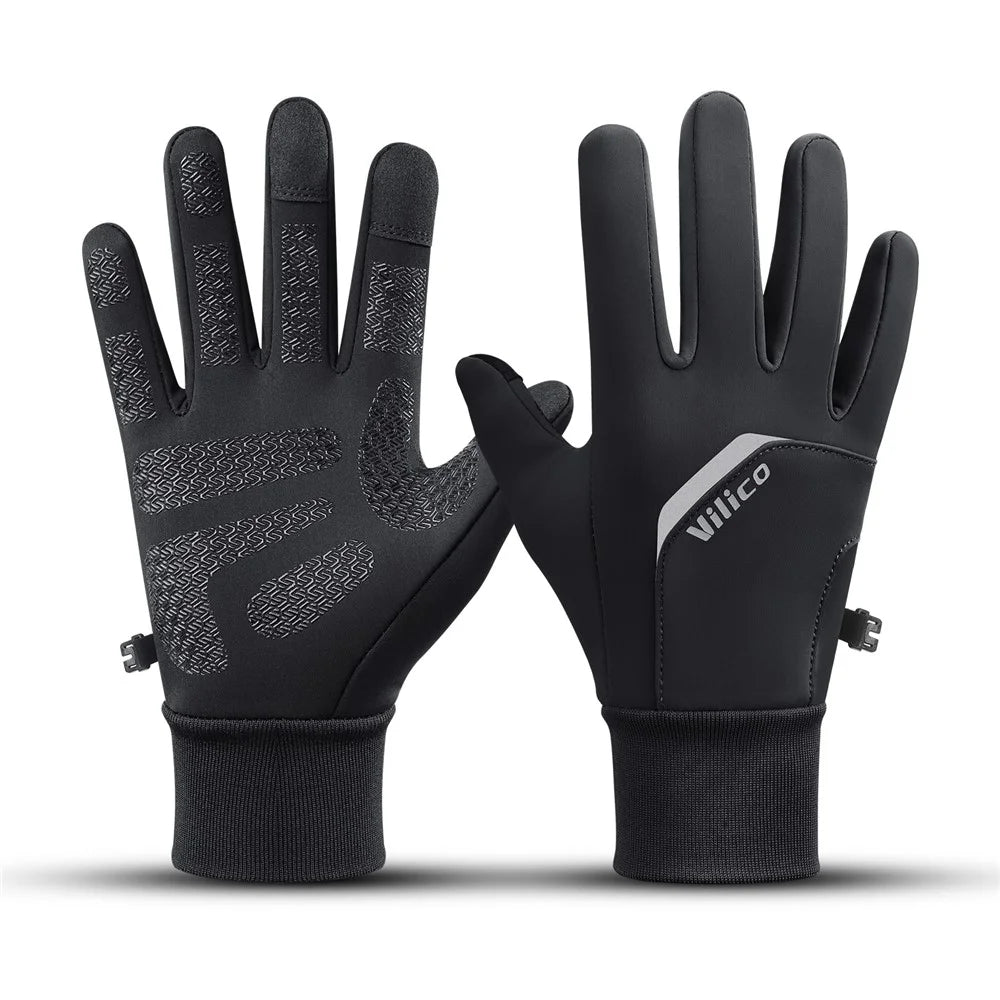 VILICO A0155 1 Pair Winter Touchscreen Gloves for Outdoor Cycling Fleece Lined Warm Thermal Gloves Waterproof - S  /  Black - 1