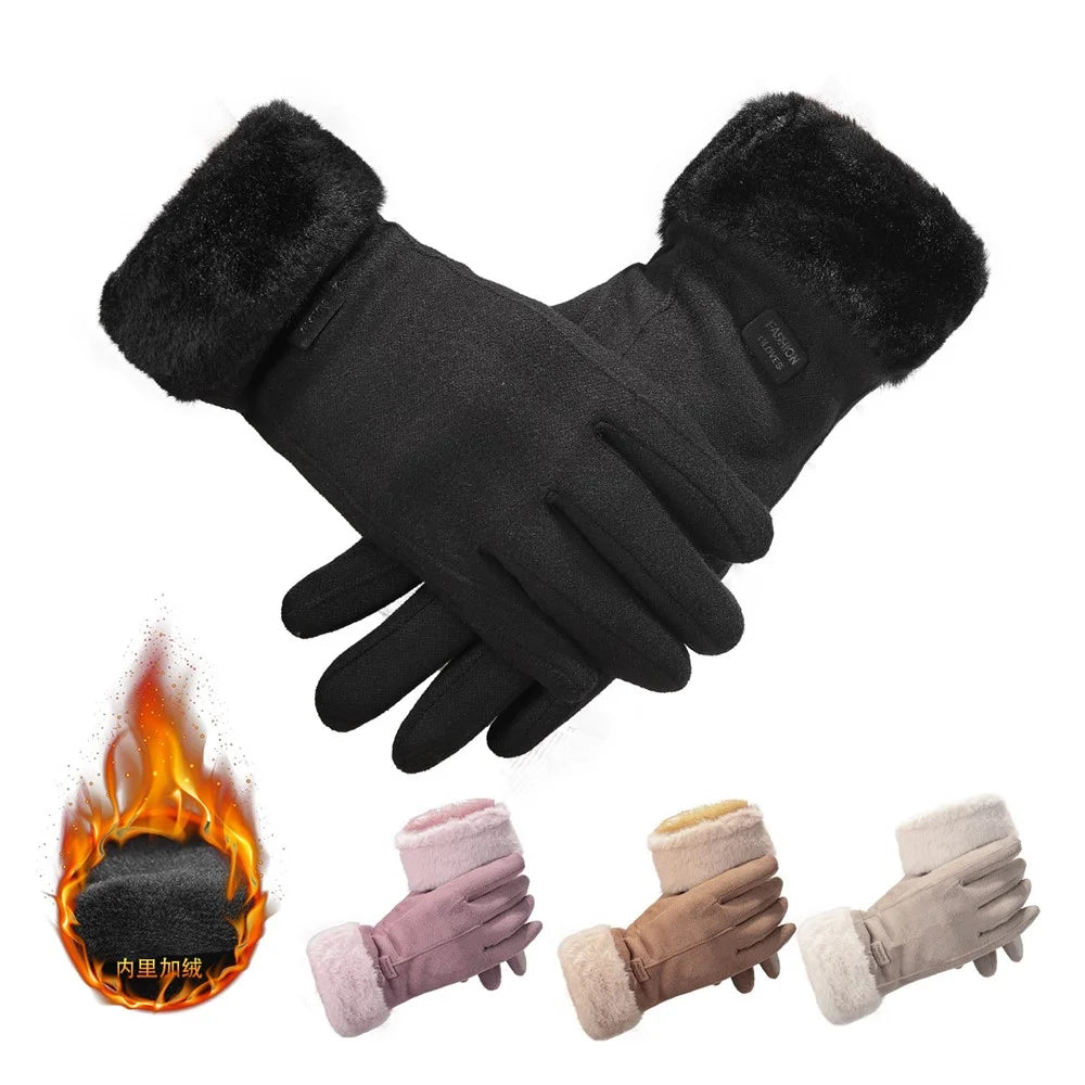 1 Pair Winter Gloves Windproof Fleece Lined Touchscreen Index Finger Cycling Gloves for Women - Black - 5