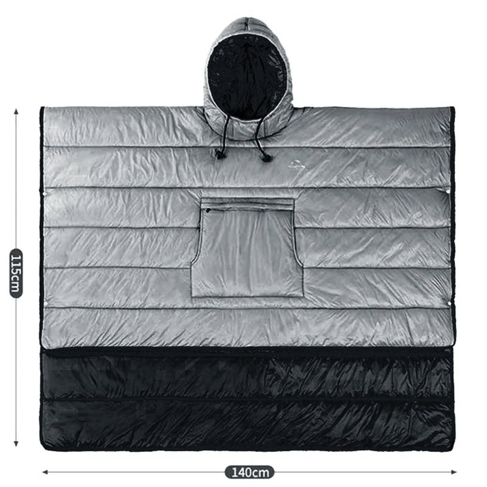 200 x 140cm Ultralight Outdoor Camping Cloak Sleeping Bag Wearable Insulated Warm Quilt Quilted Poncho Blanket - Grey - 2