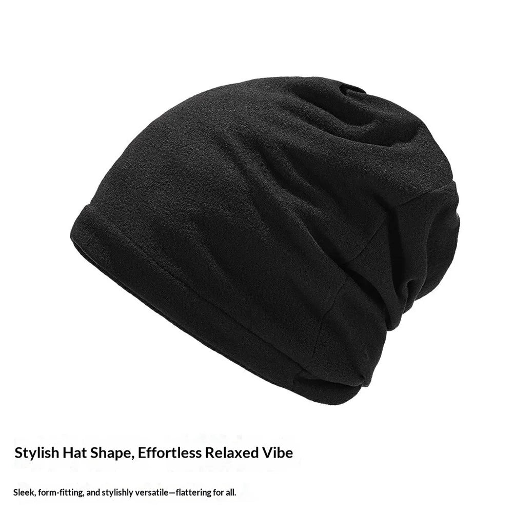 Four Season Slouch Beanie Fleece Warm Ear Hat Windproof Anti-Static Head Cover for Outdoor Cycling - Black - 3
