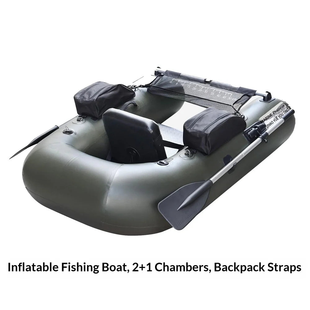 PVC Inflatable Boat Lightweight Fishing Belly Boat with 2+1 Air Chambers - Black - 2