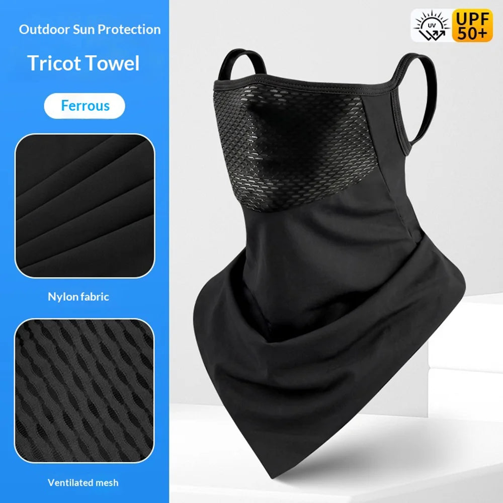 UPF50+ Cycling Face Mask Breathable Mesh UV Protection Ice Silk Triangle Scarf for Outdoor Sports - Black - 2