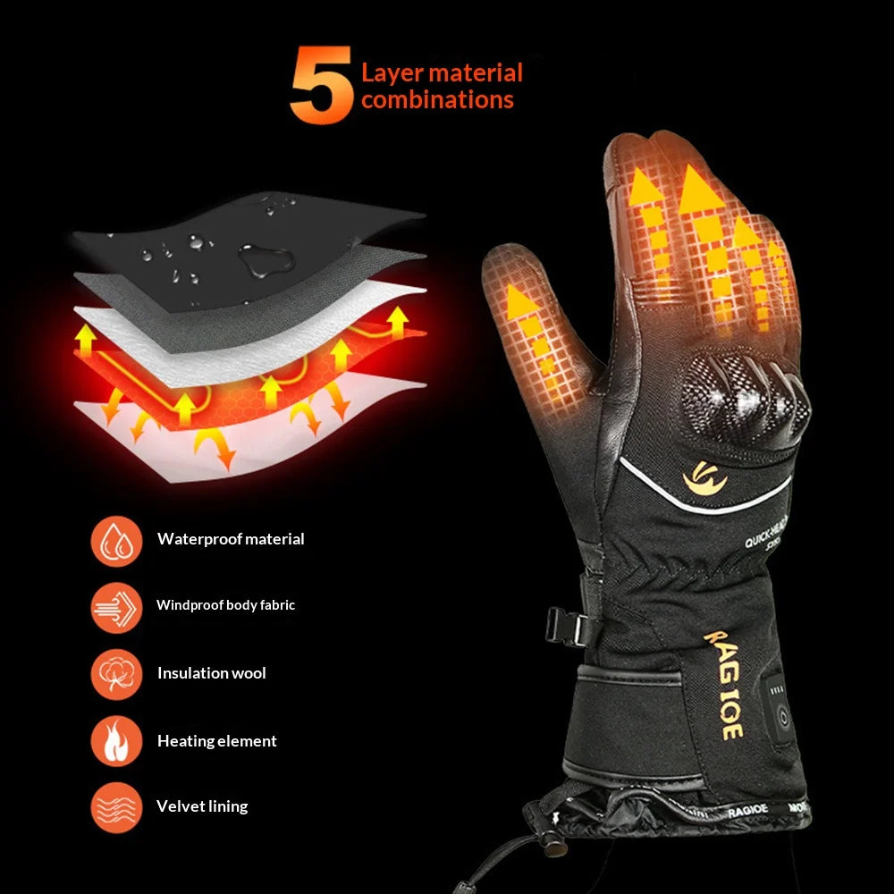 RAGIOE Waterproof Smart Heated Gloves Touchscreen Winter Warm Gloves with 2Pcs 7.4V / 3000mAh Battery for Outdoor Cycling - Black | L - 2