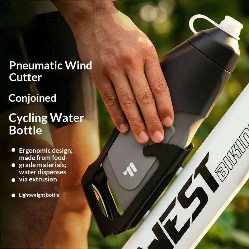 WEST BIKING YP0721059 Aerodynamic Cycling Water Bottle Set 680ml Squeeze Bottle with Cage (BPA Free, No FDA) - Black - 5