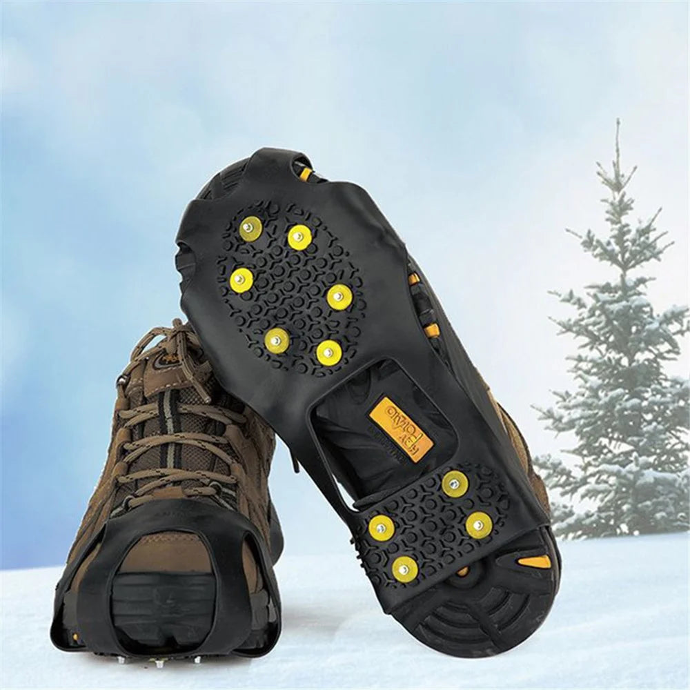 1 Pair 10 Stud Anti-Skid Snow Ice Climbing Shoes Cover Spikes Grips Cleats Over Shoes Covers Crampons, Size XL - 3