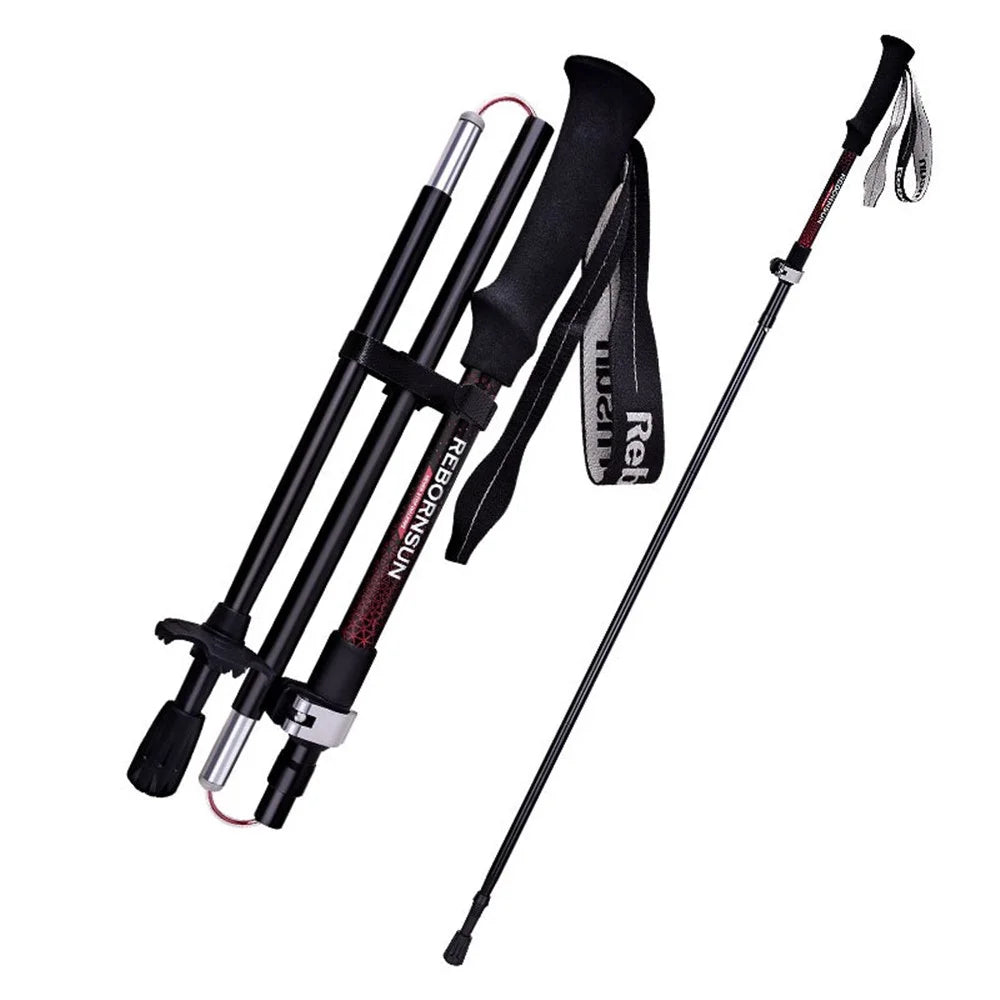 REBORNSUN RBZDGR1017 Carbon Fiber Mountain Trekking Poles Anti-shock Lightweight Foldable Walking Hiking Sticks - Black - 1