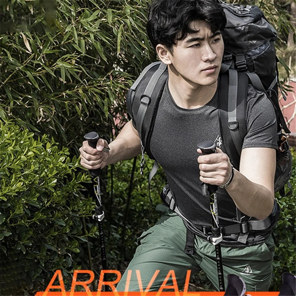 REBORNSUN RBZD0304 Folding Aluminum Alloy Trekking Pole 5-Section Ultra-Light Hiking Stick Adjustable Outdoor Ultra-Short Hiking Pole with External Safe Lock - Red - 2