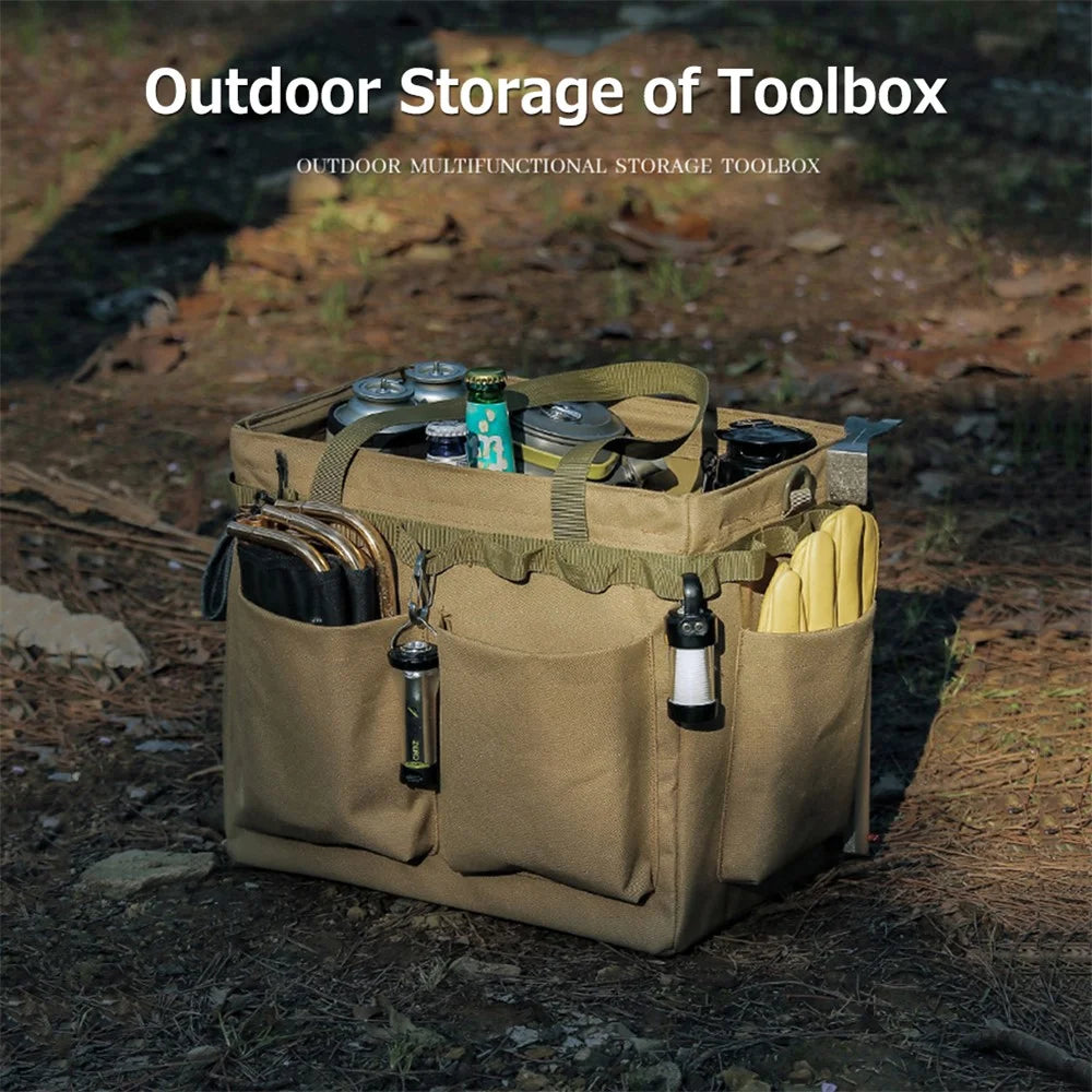 Outdoor Camping Travel Tools Storage Large Capacity Bag Folding Firewood Handbag Picnic Barbecue Cutlery Organizer - Khaki - 4
