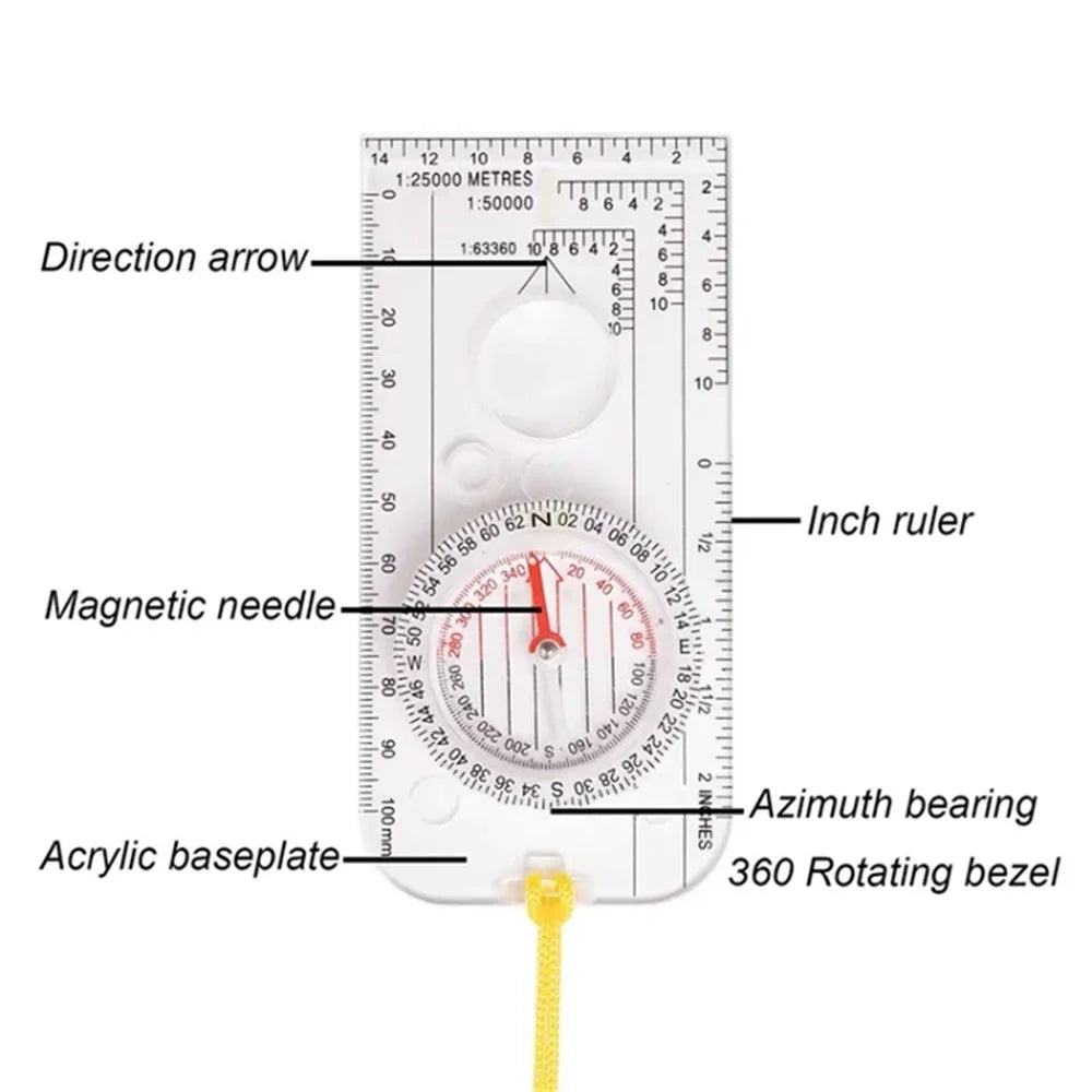 Outdoor Transparent Compass Map Scale Multifunction Acrylic Compass with Strap for Hiking, Camping, Trekking - 2