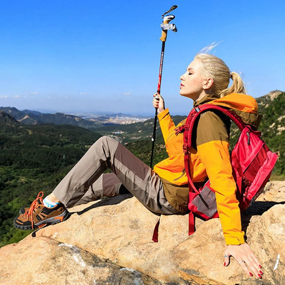 REBORNSUN 62-135CM Outdoor Walking Stick Backpacking Camping 3-Section Carbon Fiber Trekking Pole - Red - 6