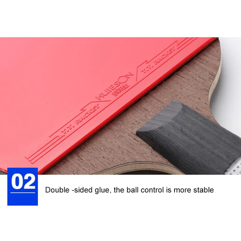 HUIESON 6-Star Wood and Carbon Table Tennis Racket Ping Pong Paddle with Carry Case - Handshake Grip - 3