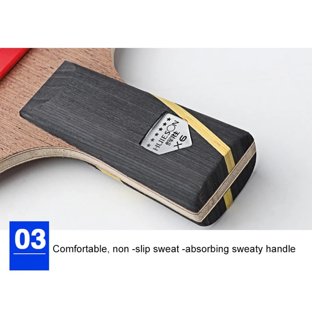 HUIESON 6-Star Wood and Carbon Table Tennis Racket Ping Pong Paddle with Carry Case - Handshake Grip - 4