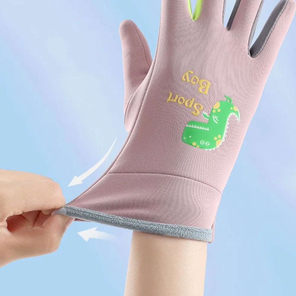 AOTU 1 Pair Winter Children Waterproof Gloves Kids Sports Reflective Fleece Lining Mittens (For 8-13 Years Old) - Pink - 2