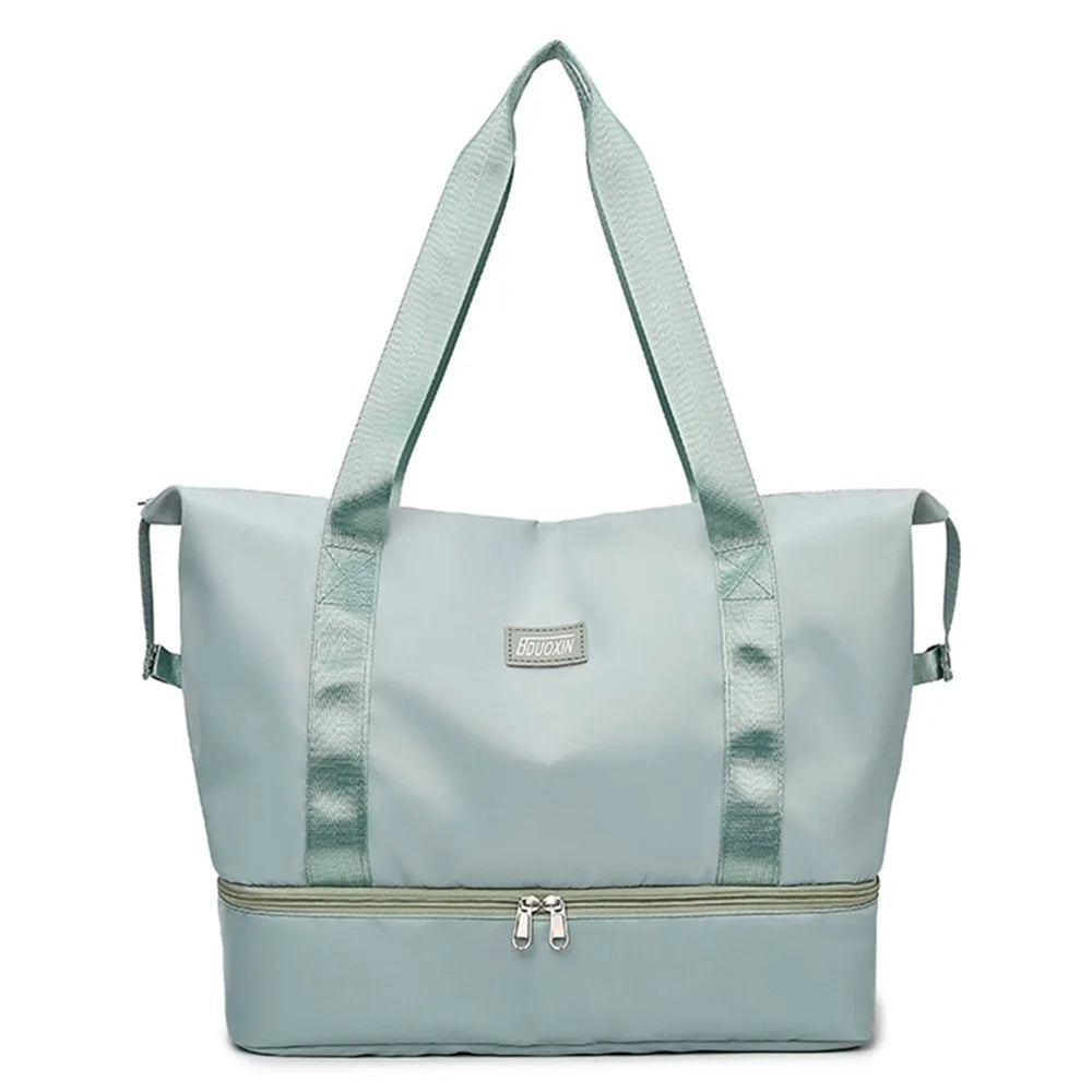 Large Capacity Nylon Waterproof Fitness Tote Single Shoulder Bag Travel Luggage Bag - Light Green - 1