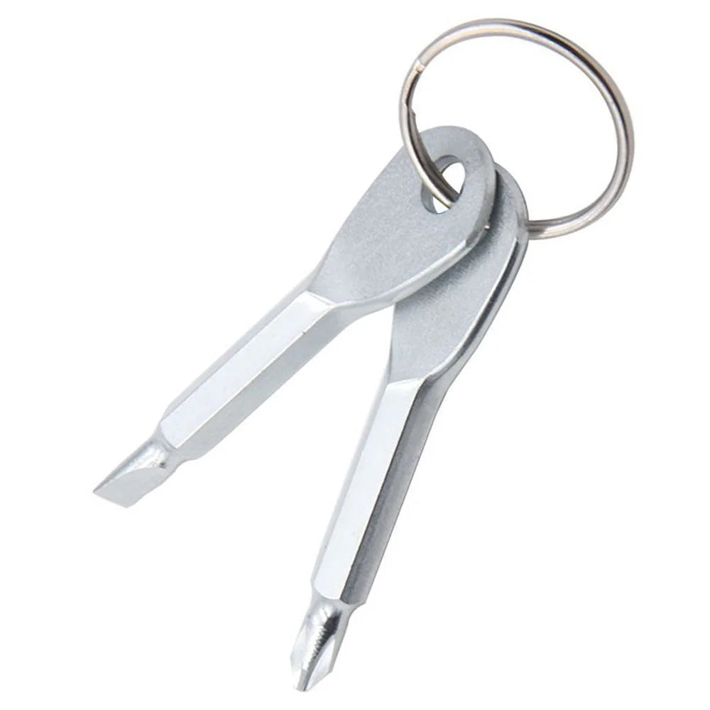 2-in-1 Outdoor Emergency Portable EDC Screwdriver Pocket Tool with Key Ring - Silver - 1