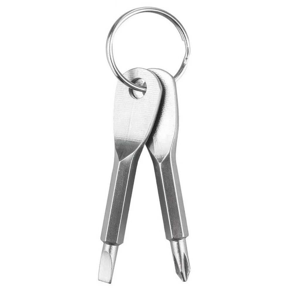 2-in-1 Outdoor Emergency Portable EDC Screwdriver Pocket Tool with Key Ring - Silver - 3