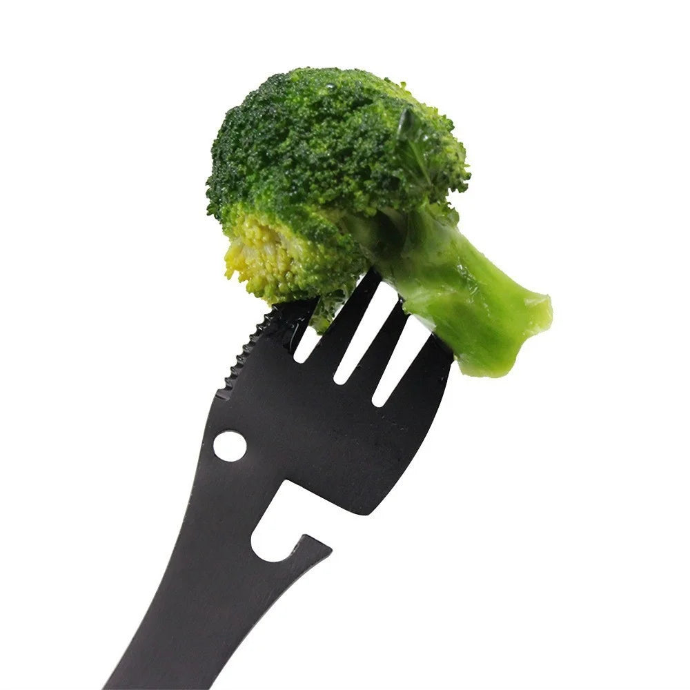 DY6989 Spork Stainless Steel Spoon Fork Knife Bottle Can Opener (BPA-Free, No FDA) - Black - 7