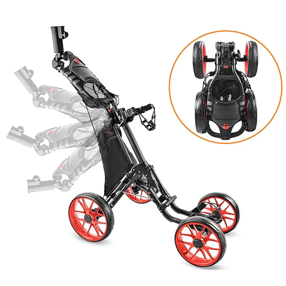 ZH-X005 4-Wheel Aluminum Alloy Golf Push Cart Folding Trolley Pull Caddy Cart - 2