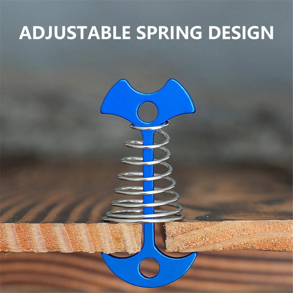 AOTU AT6546 Aluminum Alloy Fishbone Spring Nail Tent Stake Deck Anchor Peg with D-shape Carabiner - Blue - 4