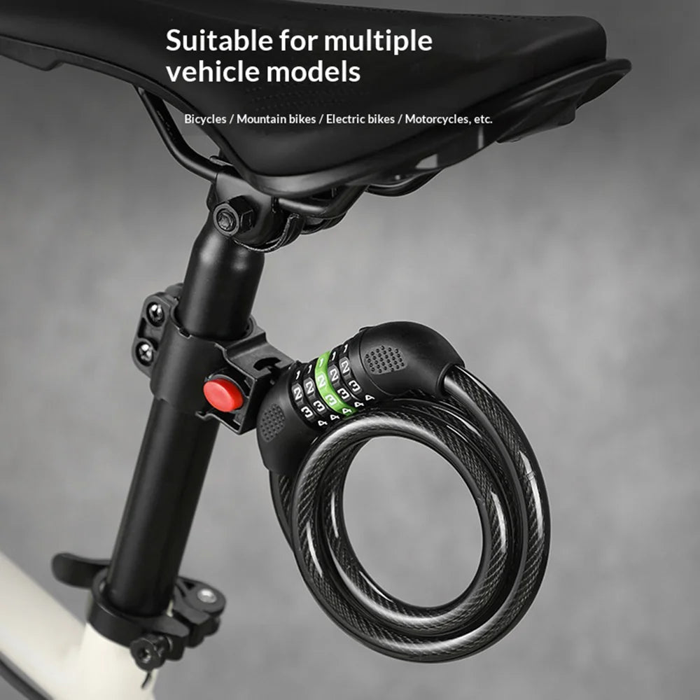 BENGGUO 5-Digit Combination Bike Lock Thick Steel Cable Anti Theft Security Lock with Bracket - Black - 6