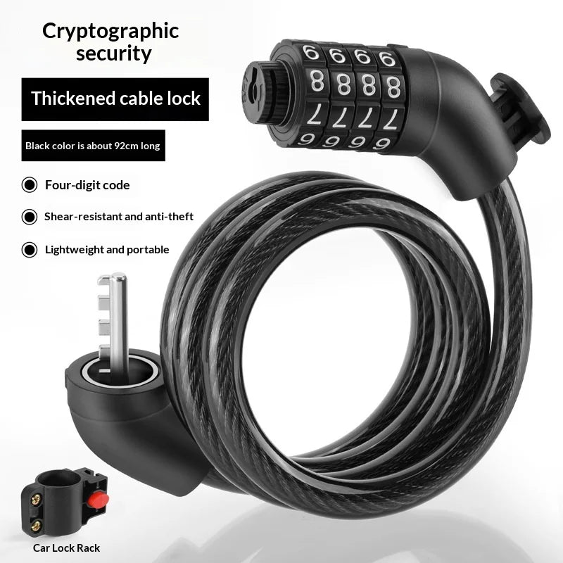 WEST BIKING YP0705129 920mm Steel Wire Bicycle Cable Lock 4-Digit Combination Lock for Mountain Road Bike - Black - 2