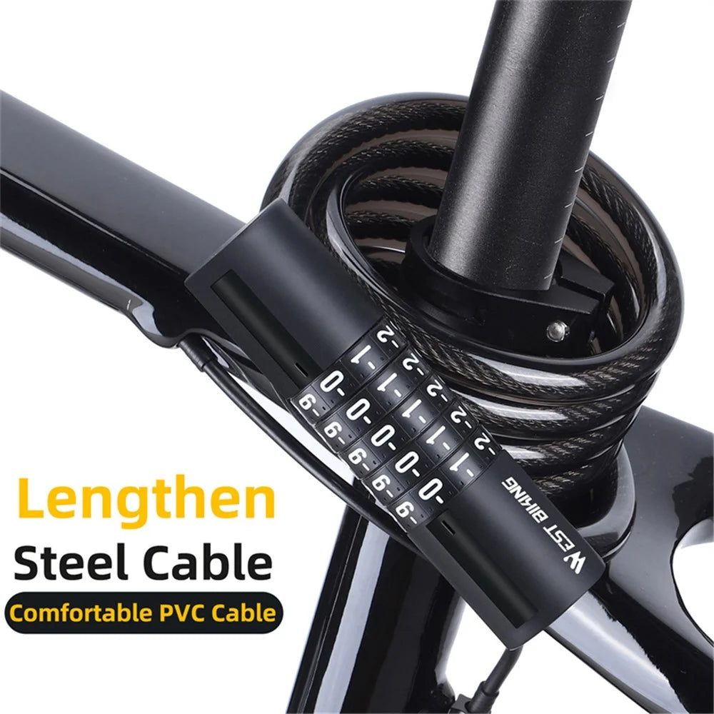WEST BIKING YP0705088 1.5m MTB Road Bike Anti-theft Password Lock PVC Wrapped Steel Cable Lock - 2