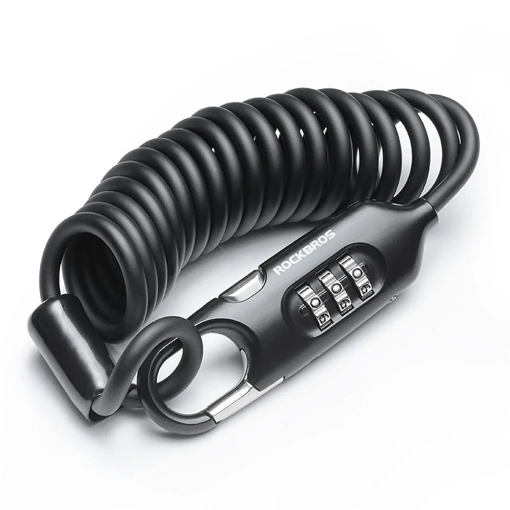 ROCKBROS PL3002 Spring Cord Motorcycle Helmet Bicycle Code Lock Anti-theft Steel Wire Password Lock - Black - 1