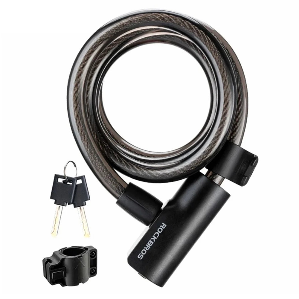 ROCKBROS 511 Steel Cable Bicycle Lock Anti-Theft MTB Road Bike Loop Lock Portable Riding Lock for E-Bike, Glass Door - Black - 1