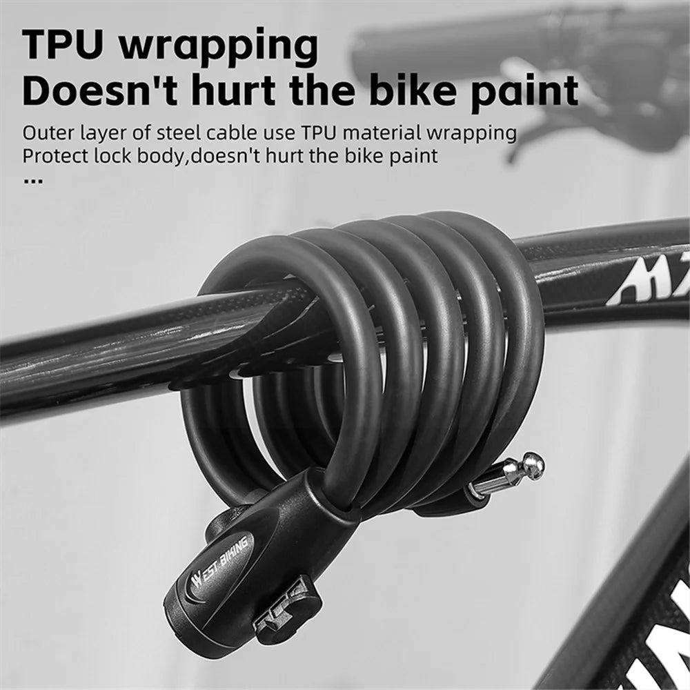 WEST BIKING YP0705099 1.5m Anti-Freeze Steel Bike Cable Lock Coiling Anti-Theft Bicycle Lock Chain - 7