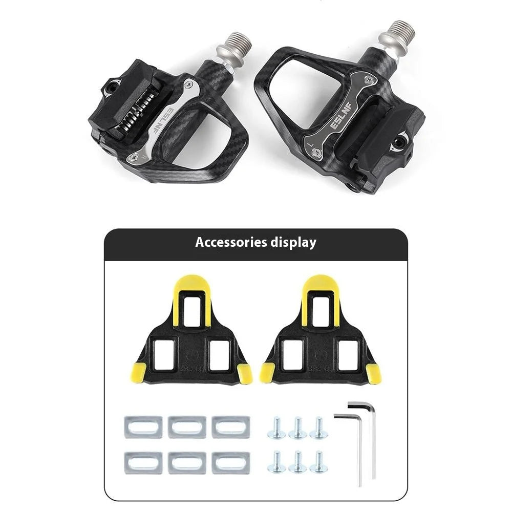 ESLNF 10EE0031 Mountain Road Bike Pedals Self Locking Carbon Fiber Texture Aluminum Alloy Pedals - 7