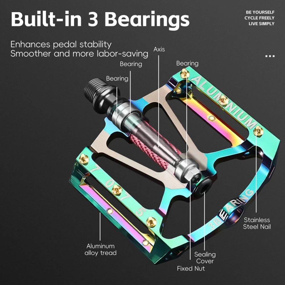 WEST BIKING 1 Pair Mountain Road Bike Aluminum Alloy Pedals Triple Bearing Electroplated Cycling Pedal - Green - 7